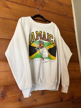 Authentic 1988 Jamaican Bobsleigh Team White Crewneck, Calgary Winter Olympics